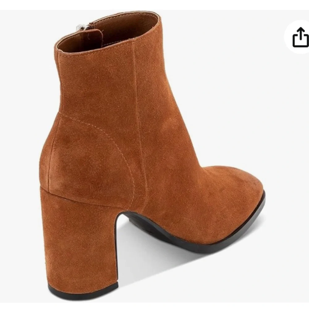Dolce Vita Brown Cushioned Fiola Square Toe Block Heel Leather Booties Size 7.5